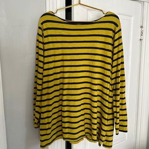 mustard yellow and navy striped shirt
